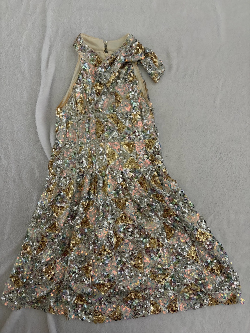 GB Girls Sequin Party Dress Size 8 Silver Gold Bow